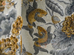 Đôi lộc bình men rạn đắp nổi Phúc Lộc Thọ Công kênh, cao 1m55