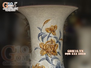 Đôi lộc bình men rạn đắp nổi Sen Phú Quý, cao 1m4