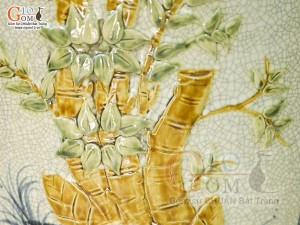 Đôi lộc bình men rạn đắp nổi Tứ Cảnh Bốn Mùa màu, cao 1m60