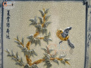 Đôi lộc bình men rạn đắp nổi tứ cảnh Tùng Cúc Trúc Mai vẽ màu, cao 1m70