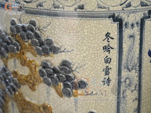 Đôi lộc bình men rạn đắp nổi tứ cảnh Tùng Cúc Trúc Mai vẽ màu, cao 1m70