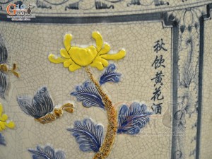 Đôi lộc bình men rạn đắp nổi tứ cảnh Tùng Cúc Trúc Mai vẽ màu, cao 1m70