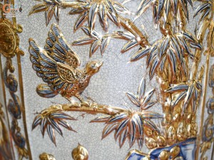 Đôi lộc bình men rạn đắp nổi tứ cảnh Tùng Cúc Trúc Mai vẽ vàng 24k, cao 1m75