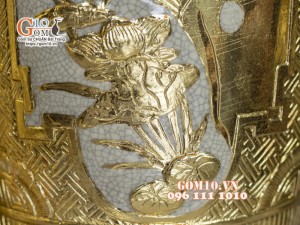 Đôi lộc bình men rạn đắp nổi Dát Vàng, họa tiết Tùng Cúc Trúc Mai cao 1m4