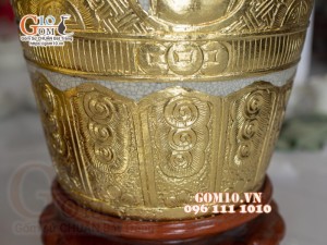 Đôi lộc bình men rạn đắp nổi Dát Vàng, họa tiết Tùng Cúc Trúc Mai cao 1m4