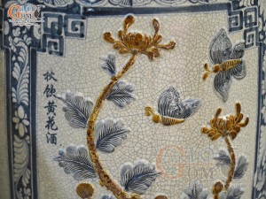 Đôi lộc bình men rạn đắp nổi Tùng Cúc Trúc Mai, cao 1m30 (Bổ khung vẽ)