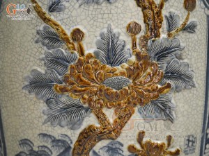 Đôi lộc bình men rạn đắp nổi Tùng Cúc Trúc Mai, cao 1m30 (Bổ khung vẽ)