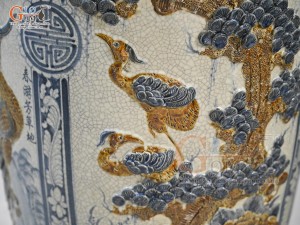 Đôi lộc bình men rạn đắp nổi Tùng Cúc Trúc Mai, cao 1m30 (Bổ khung vẽ)