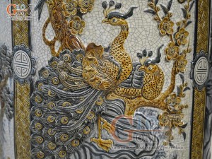 Đôi lộc bình men rạn đắp nổi Tùng Cúc Trúc Mai đuôi kênh, cao 1m75