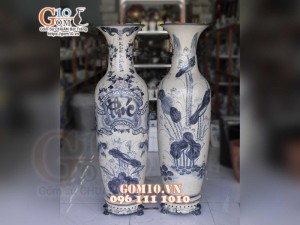 Đôi lộc bình men rạn họa tiết Phúc Đức, cao 1m2