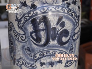 Đôi lộc bình men rạn họa tiết Phúc Đức, cao 1m2