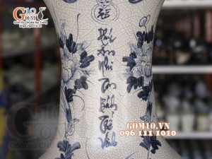 Đôi lộc bình men rạn họa tiết Phúc Đức, cao 1m2