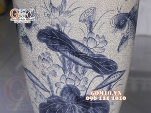 Đôi lộc bình men rạn họa tiết Phúc Đức, cao 1m2