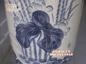 Đôi lộc bình men rạn họa tiết Phúc Đức, cao 1m2