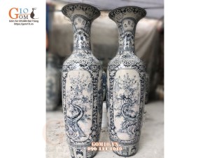 Đôi lộc bình men rạn họa tiết tứ cảnh Tùng Cúc Trúc Mai, cao 1m55