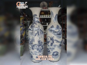 Đôi lộc bình men rạn họa tiết Vinh Quy Bái Tổ 1m75