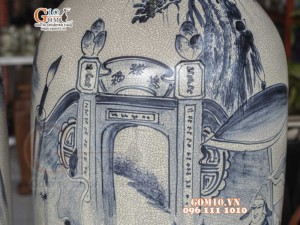 Đôi lộc bình men rạn họa tiết Vinh Quy Bái Tổ 1m75