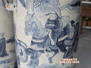 Đôi lộc bình men rạn họa tiết Vinh Quy Bái Tổ 1m75