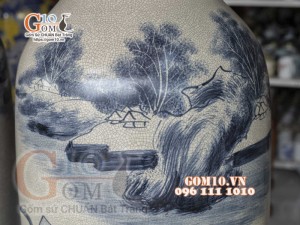 Đôi lộc bình men rạn họa tiết Vinh Quy Bái Tổ 1m75