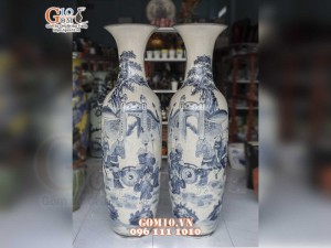 Đôi lộc bình men rạn họa tiết Vinh Quy Bái Tổ 1m75