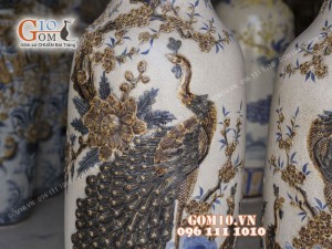 Đôi lộc bình men rạn nổi Công Đào nâu, cao 1m40