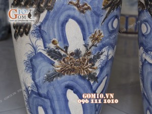 Đôi lộc bình men rạn nổi Công Đào nâu, cao 1m40