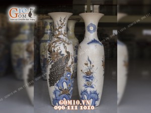 Đôi lộc bình men rạn nổi Công Đào nâu, cao 1m40