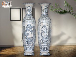 Đôi lộc bình men rạn nổi Tứ Cảnh Phúc Đức, cao 1m4