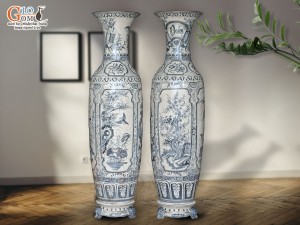 Đôi lộc bình men rạn nổi Tứ Cảnh Phúc Đức, cao 1m4