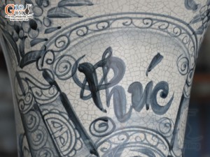 Đôi lộc bình men rạn nổi Tứ Cảnh Phúc Đức, cao 1m4