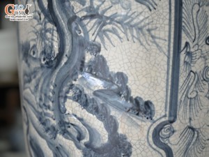 Đôi lộc bình men rạn nổi Tứ Cảnh Phúc Đức, cao 1m4