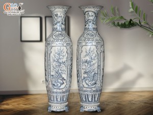 Đôi lộc bình men rạn nổi Tứ Cảnh Phúc Đức, cao 1m4