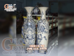 Đôi lộc bình men rạn nổi vẽ Phúc - Đức hàng vẽ kĩ 175cm (cả chân kê) 