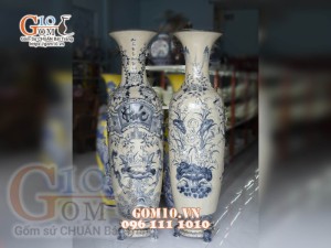 Đôi lộc bình men rạn nổi vẽ Phúc - Đức hàng vẽ kĩ 175cm (cả chân kê) 