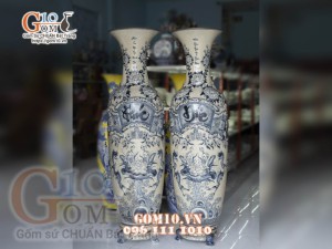 Đôi lộc bình men rạn nổi vẽ Phúc - Đức hàng vẽ kĩ 175cm (cả chân kê) 
