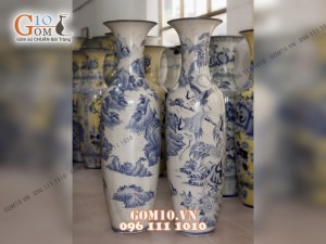 Đôi lộc bình men rạn, vẽ Bách Hạc Quần Tùng 1m4 – Hàng vẽ kĩ