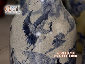 Đôi lộc bình men rạn, vẽ Bách Hạc Quần Tùng 1m4 – Hàng vẽ kĩ