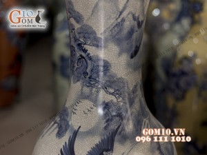 Đôi lộc bình men rạn, vẽ Bách Hạc Quần Tùng 1m4 – Hàng vẽ kĩ