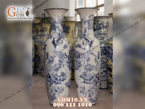 Đôi lộc bình men rạn, vẽ Bách Hạc Quần Tùng 1m6 – Hàng vẽ kĩ
