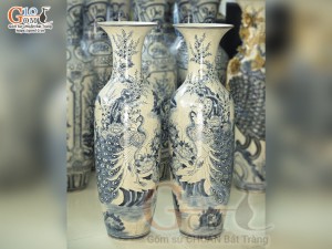 Đôi lộc bình men rạn vẽ Công Đảo Phú Quý, cao 1m60