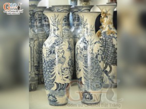 Đôi lộc bình men rạn vẽ Công Đảo Phú Quý, cao 1m60