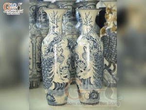 Đôi lộc bình men rạn vẽ Công Đảo Phú Quý, cao 1m60