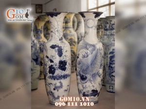 Đôi lộc bình men rạn, vẽ Lý Ngư Vọng Nguyệt 1m6 – Hàng vẽ kĩ