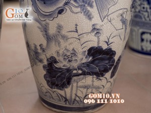 Đôi lộc bình men rạn, vẽ Lý Ngư Vọng Nguyệt 1m6 – Hàng vẽ kĩ