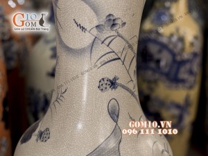 Đôi lộc bình men rạn, vẽ Lý Ngư Vọng Nguyệt 1m6 – Hàng vẽ kĩ