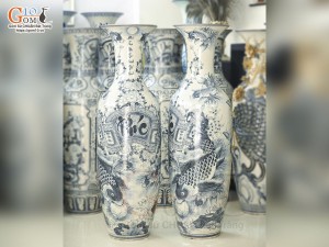 Đôi lộc bình men rạn vẽ Phúc Đức cao cấp, cao 1m40
