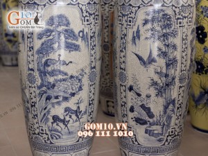 Đôi lộc bình men rạn, vẽ Tứ cảnh 1m6 – Hàng vẽ kĩ