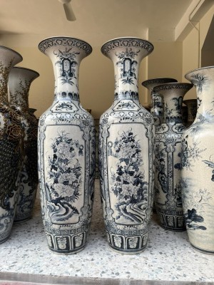 Đôi lộc bình men rạn, vẽ tứ cảnh bốn mùa, Phúc Đức, cao 1m60