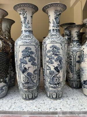 Đôi lộc bình men rạn, vẽ tứ cảnh bốn mùa, Phúc Đức, cao 1m60