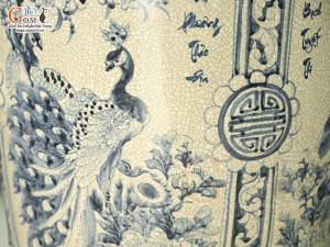 Đôi lộc bình men rạn vẽ Tứ Cảnh Phúc Đức, cao 1m40